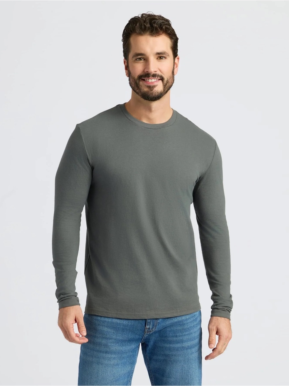 True Classic Classic Long Sleeve Crew Neck T Shirt Carbon Gray Medium